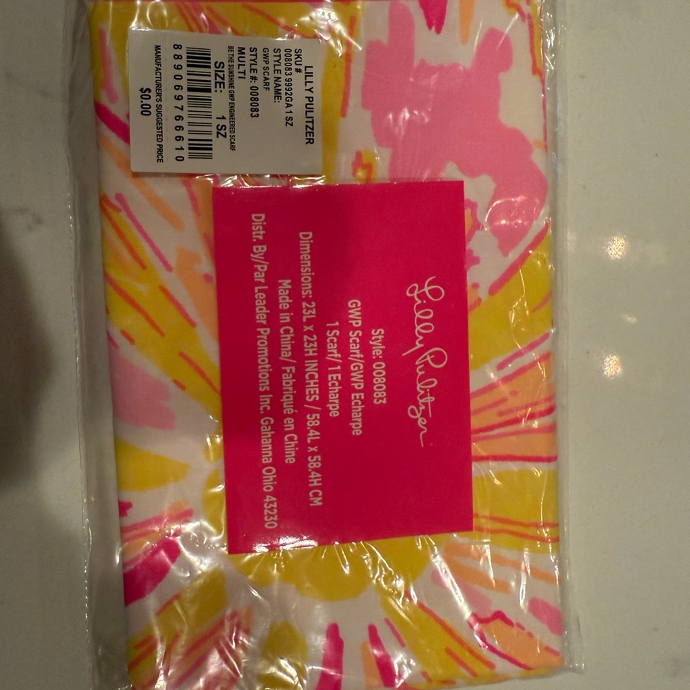 Lilly Pulitzer Vibrant Pink and Yellow Fabric Scarf